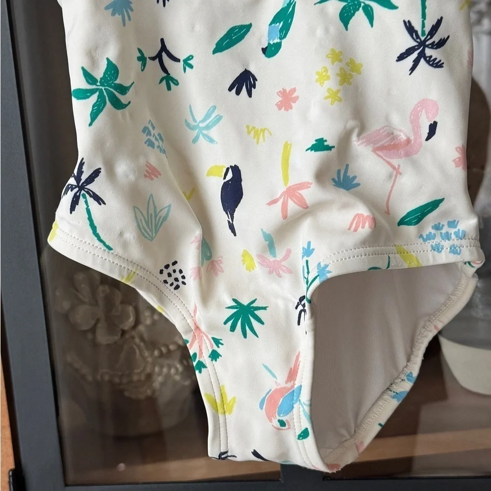 Hanna Andersson one piece swimsuit scru colorful print ruffles criss cross girls